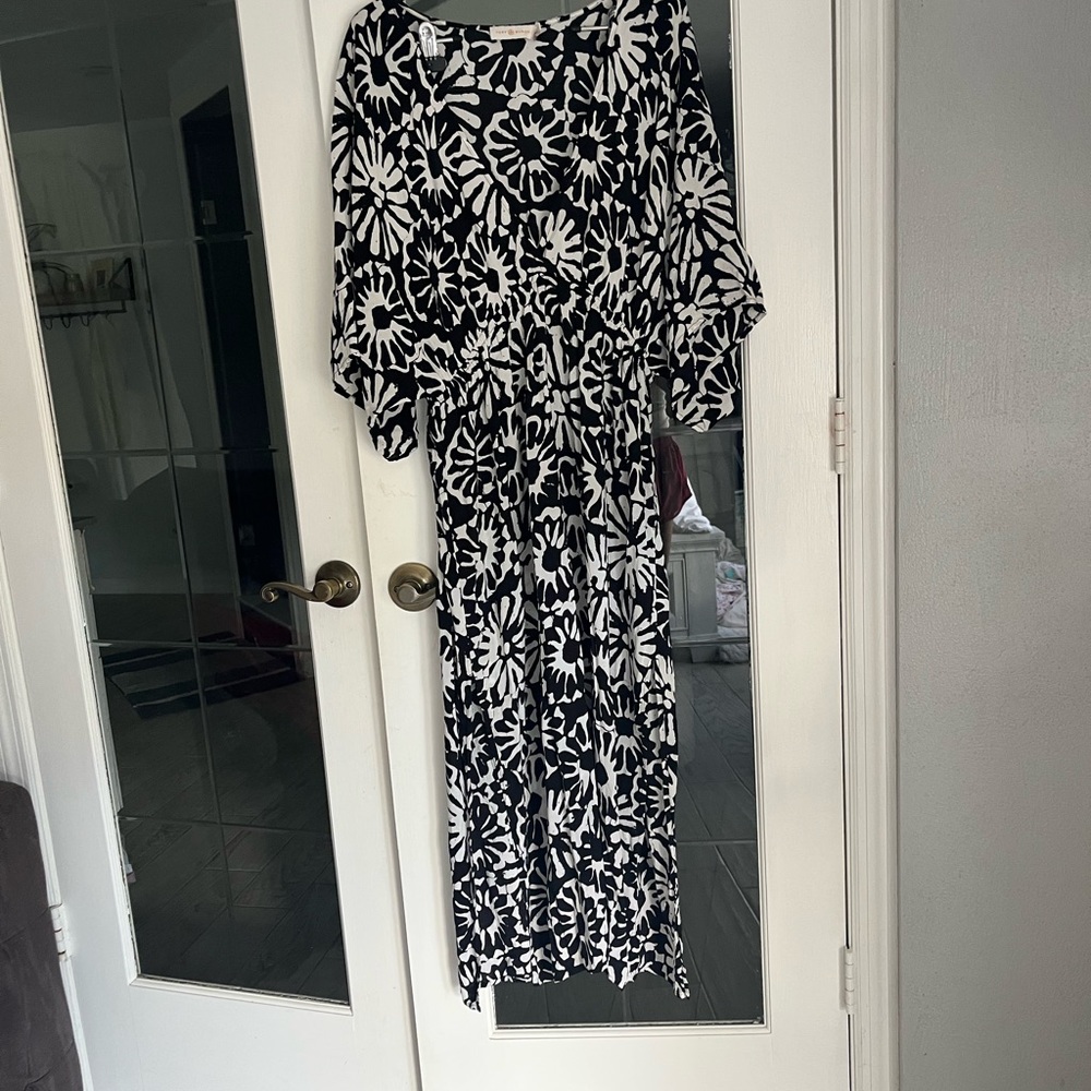 Tory Burch Monochrome Floral Long Sleeve Dress